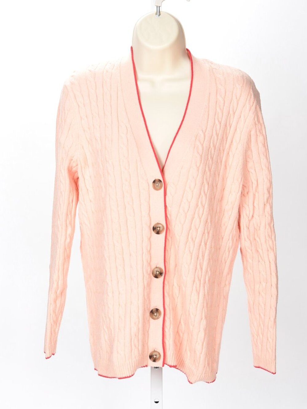 Ann Taylor Peach Cable Knit Button Down Preppy Cardigan Sweater Size M